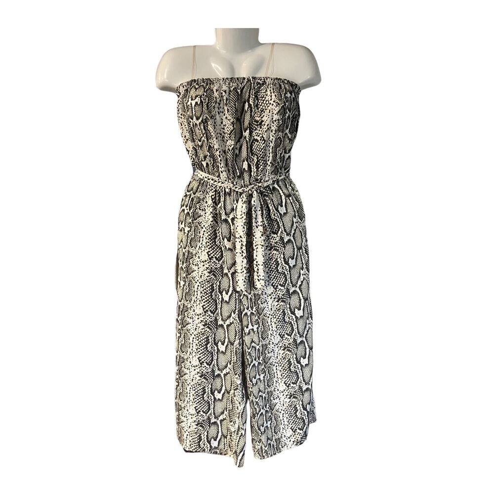 Hint of Blush Womens Multicolor Strapless Snakeskin Romper Belted Bold Edgy SZ S